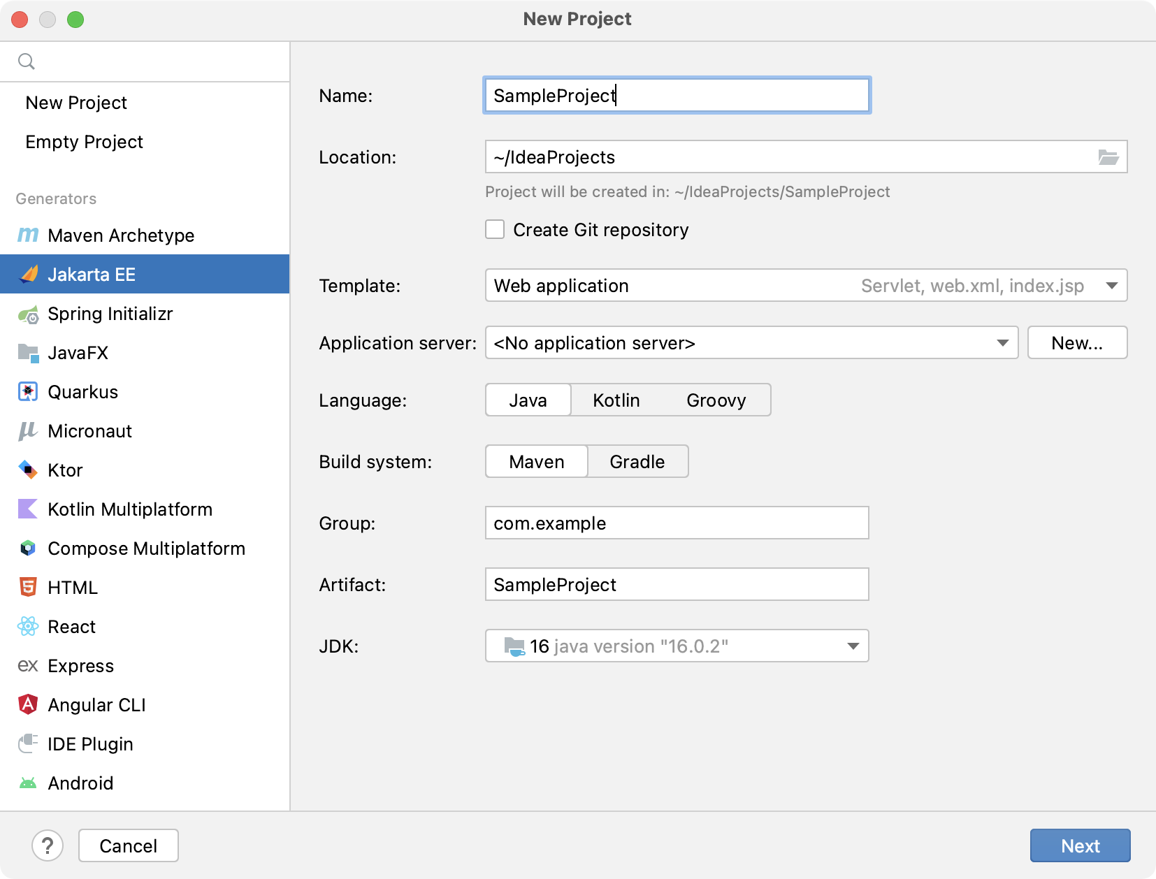 Creating new project with Hibernate support