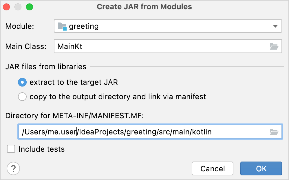The Create JAR from Modules dialog