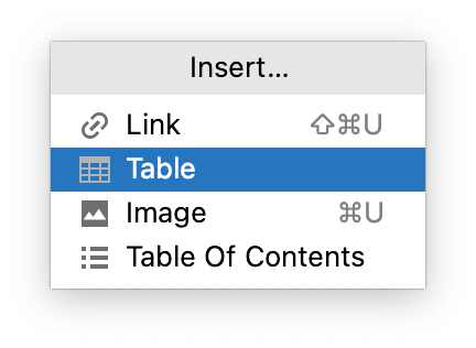 Insert a table in a Markdown file