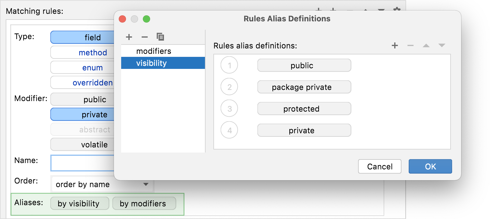 Matching Rules section