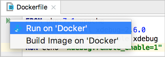 The Run on Docker popup