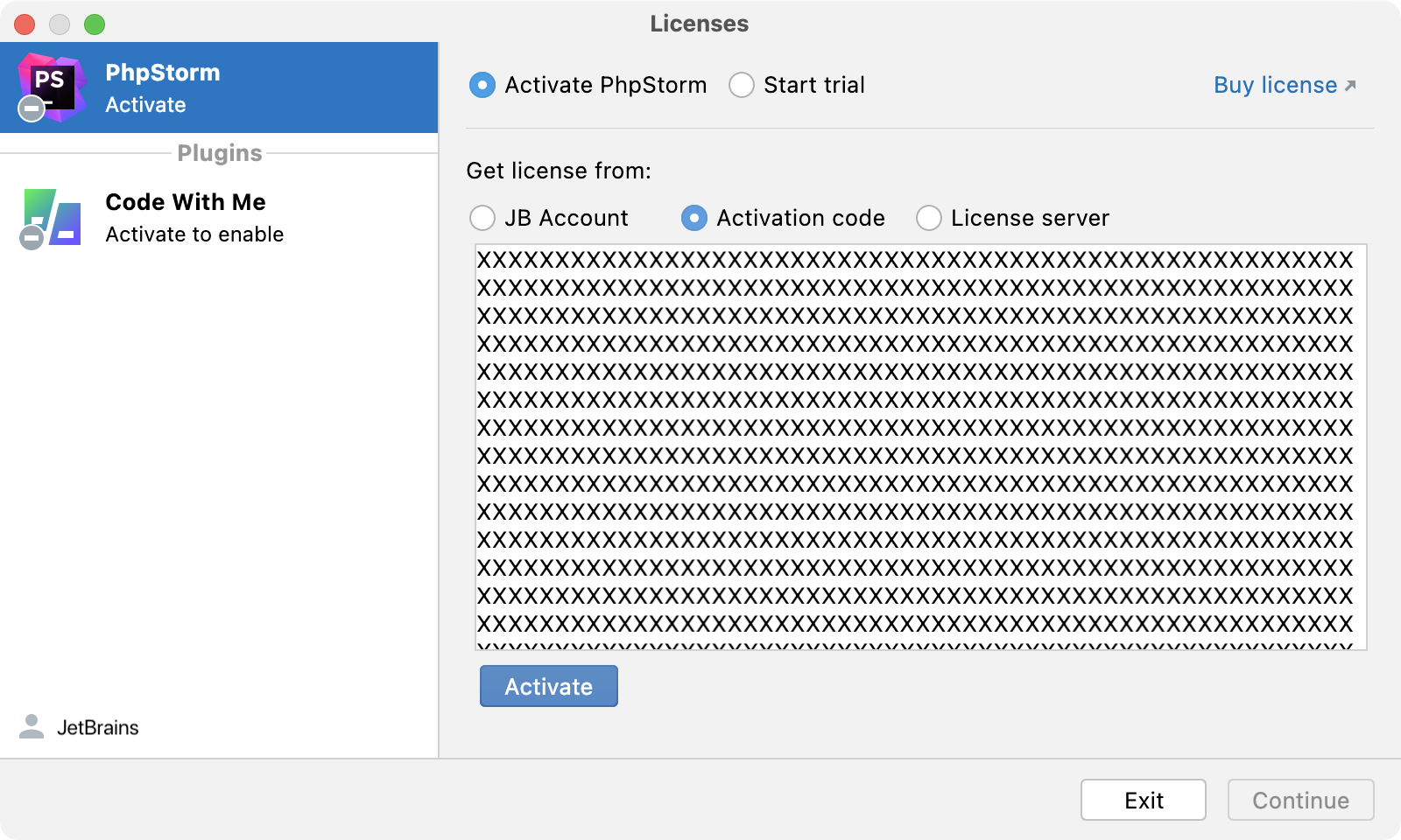 Activate PhpStorm license with an activation code