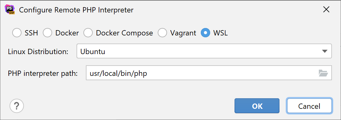 Remote interpreter via WSL dialog