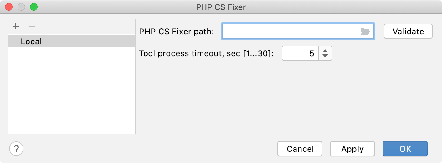 Empty PHP CS Fixer path field