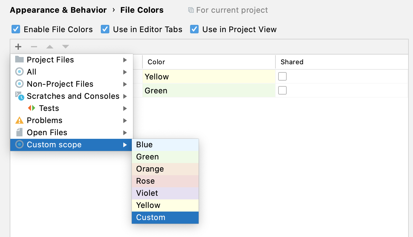 Selecting a color for a custom scope