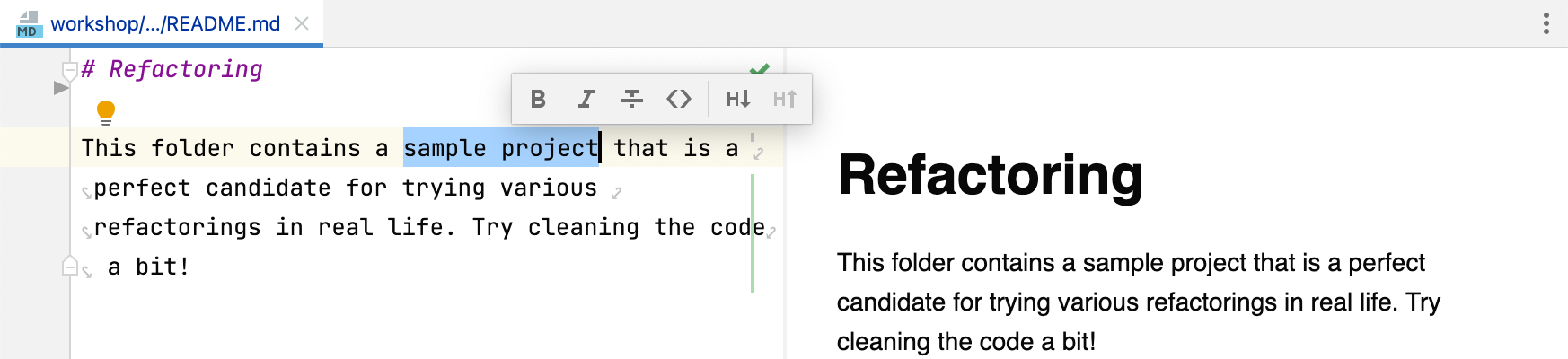 Markdown editor formatting toolbar