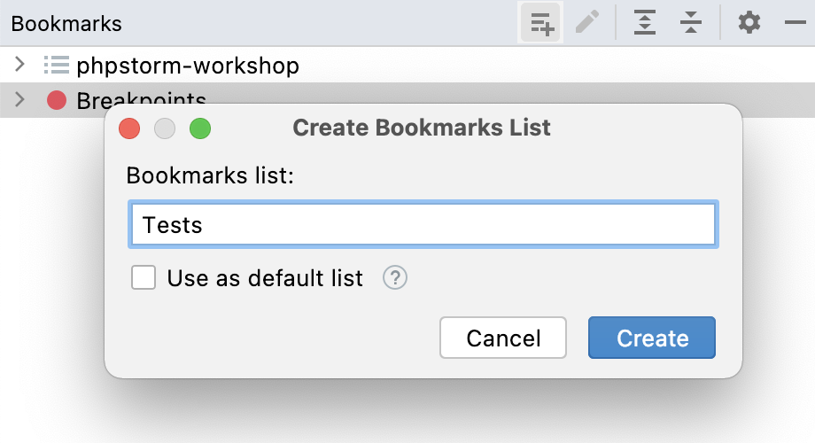 Creating new bookmarks list