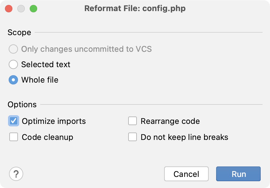 Reformat file dialog