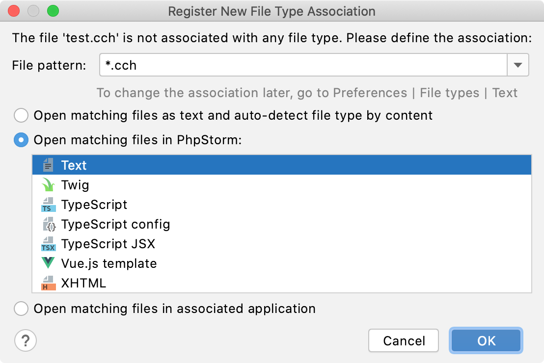 PhpStorm: Associating a filename pattern with specific file type