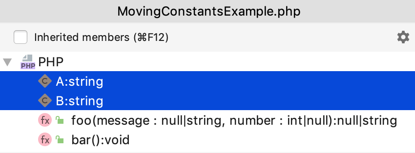 Select several constants to move in the Structure popup