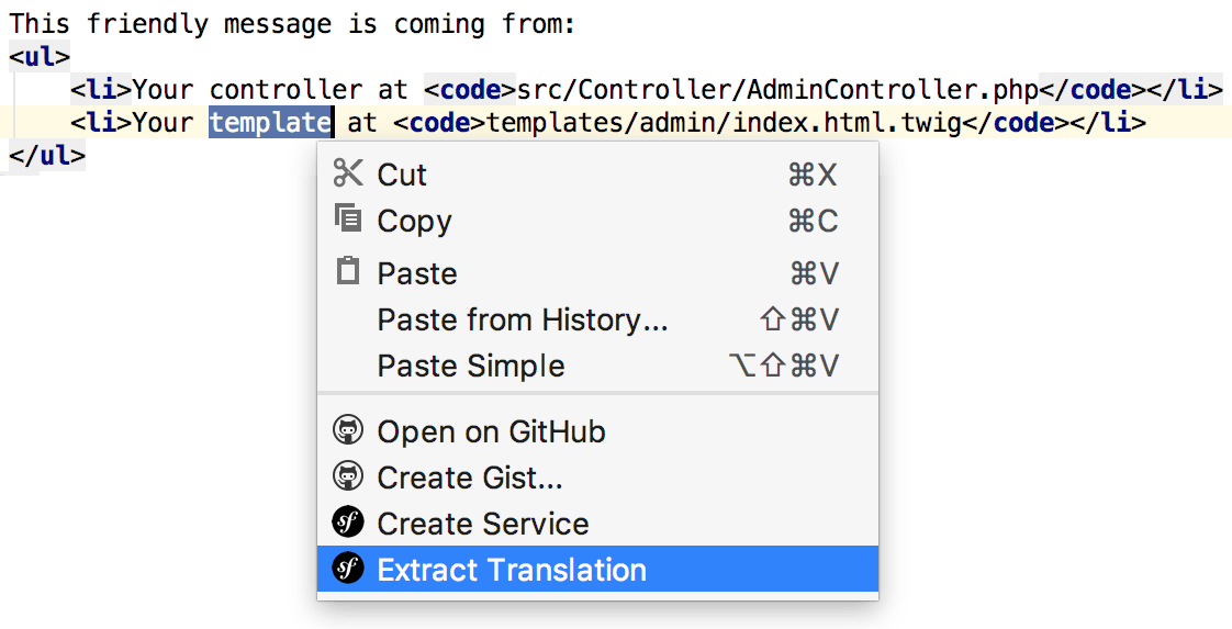 Extract Symfony translation