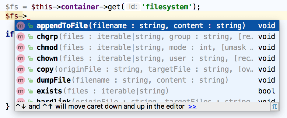 Symfony service methods completion