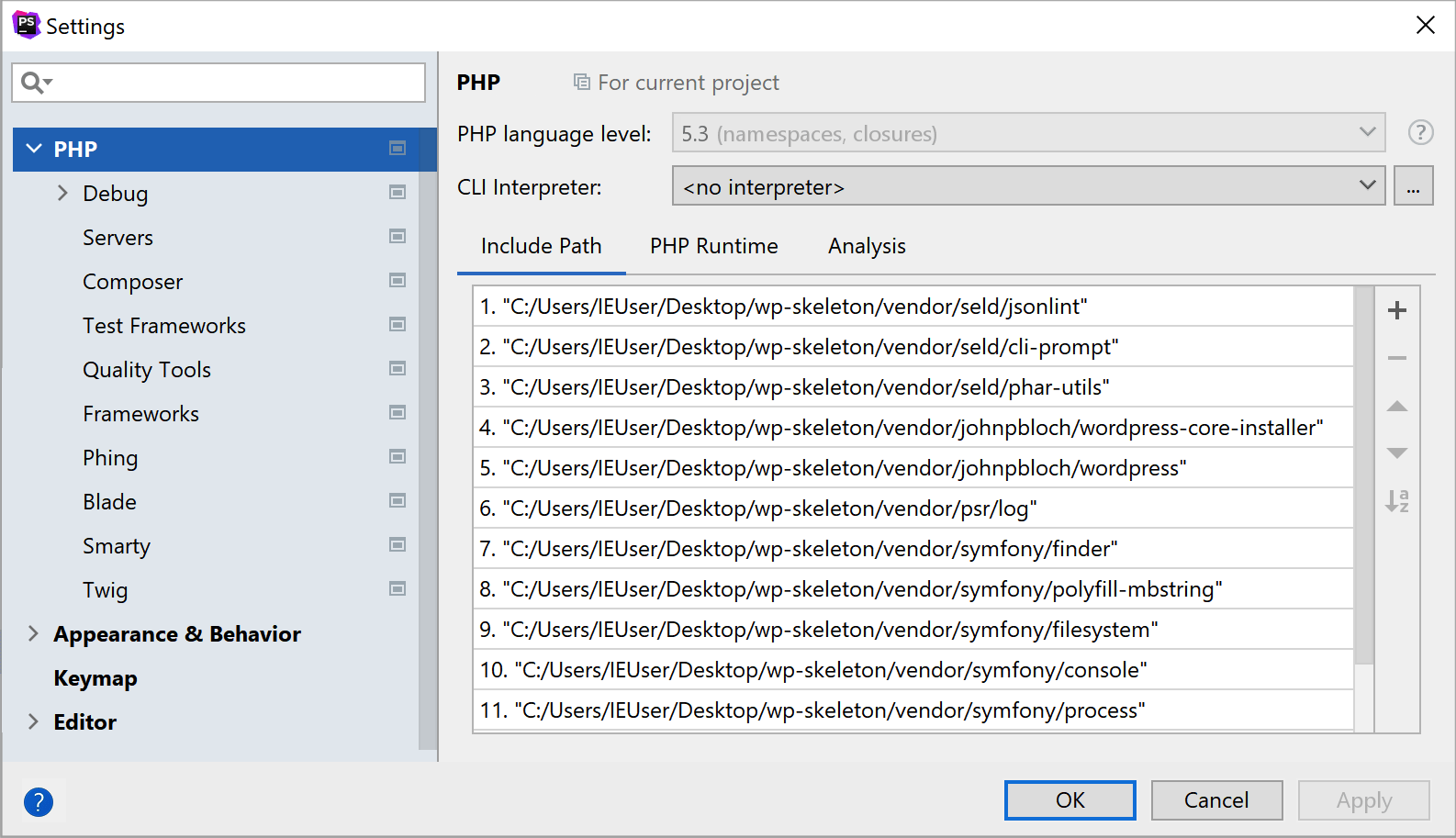 XAMPP php settings