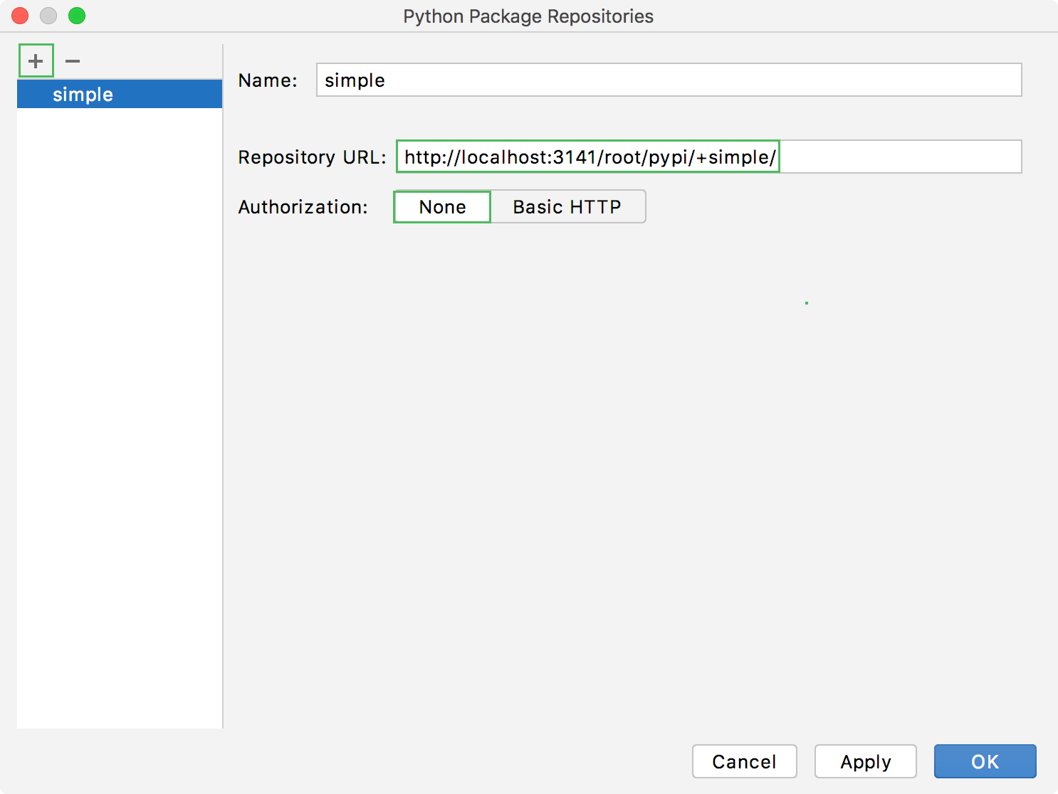 Adding a Python repository: No Authorization
