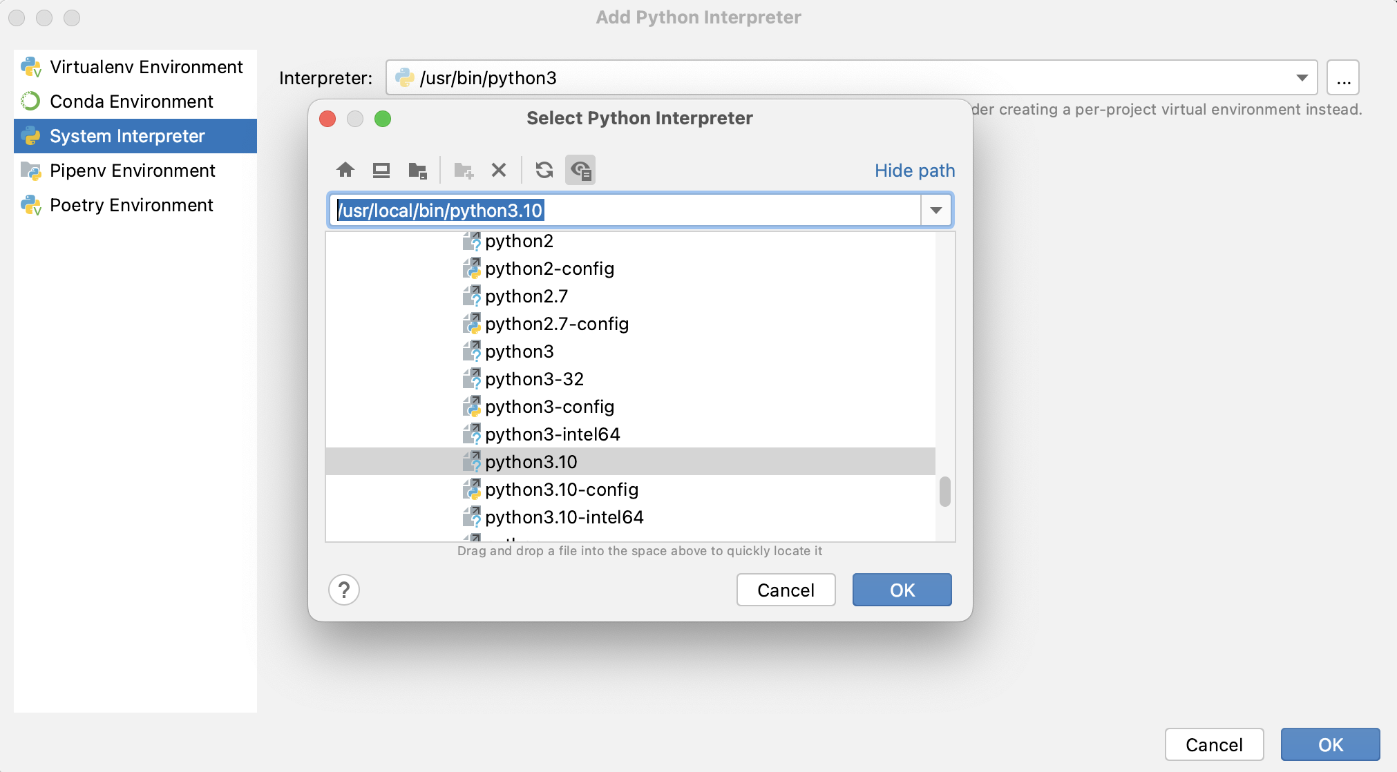 Adding a system interpreter