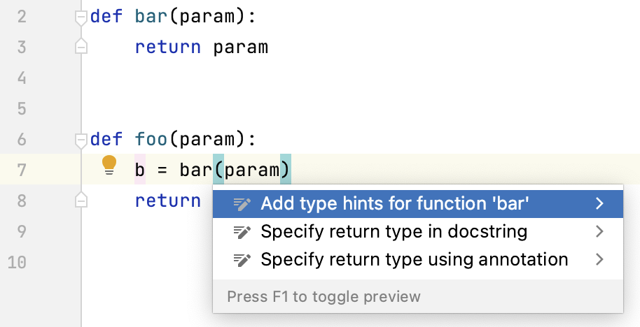 example of adding a type hint for a function