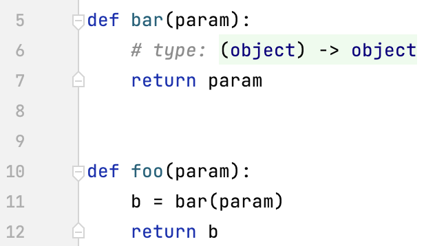 example of adding a type hint for a function (Python 2)