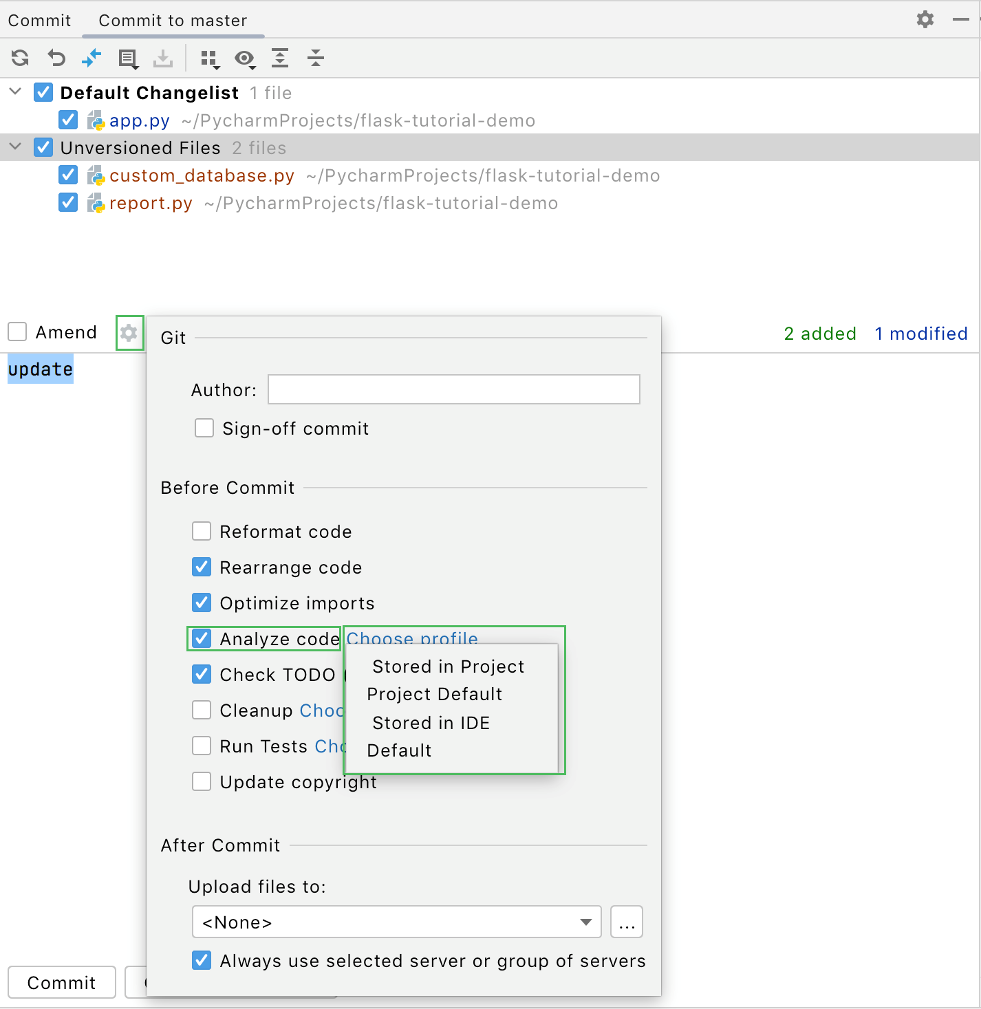 Run inspections before commit: Commit
                               tool window