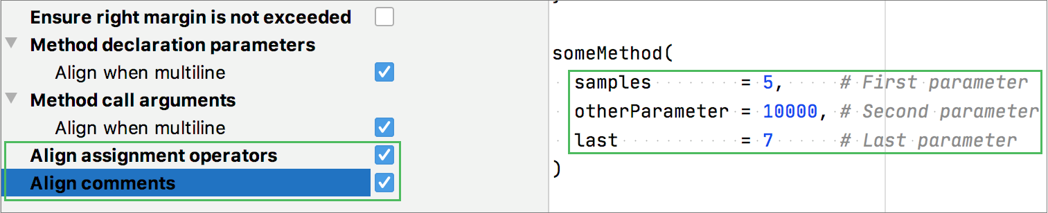 Changing alignment settings for R code