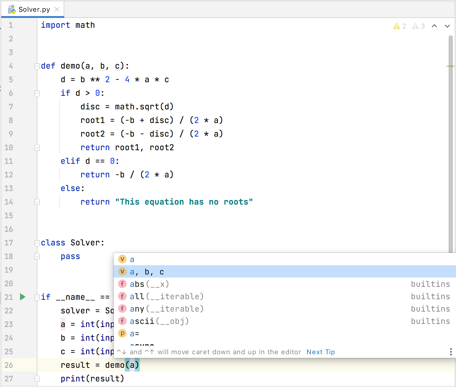 Completing method parameters