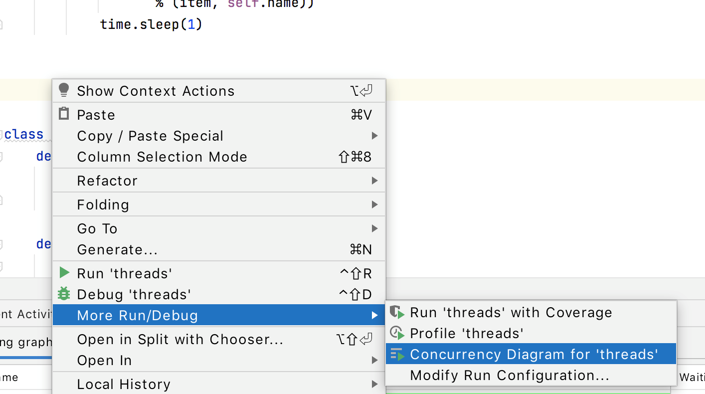 Run Concurrency Diagram from the context menu