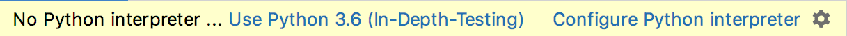A warning message with the options to configure a project interpreter