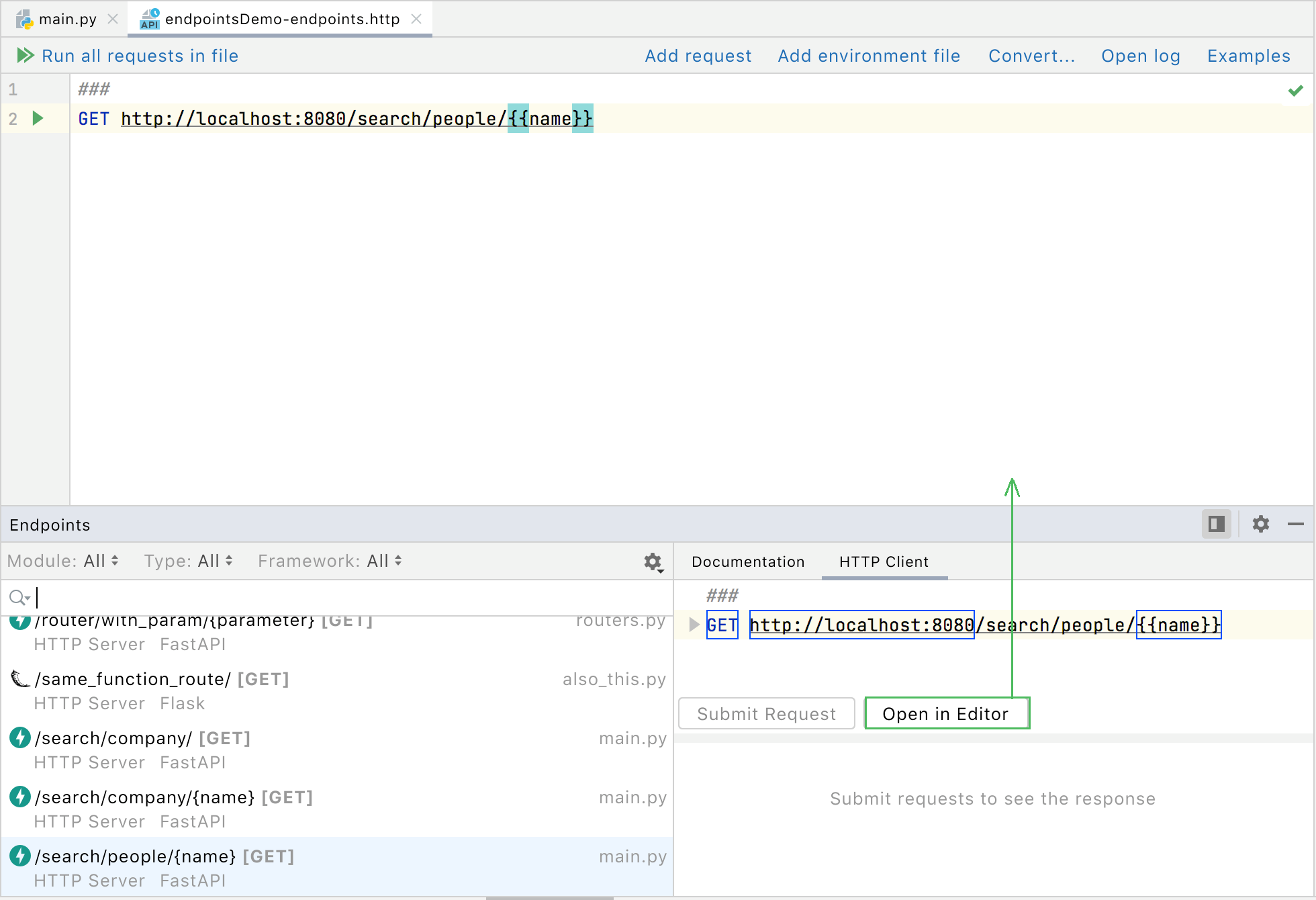 Open an HTTP request in a separate edit tab