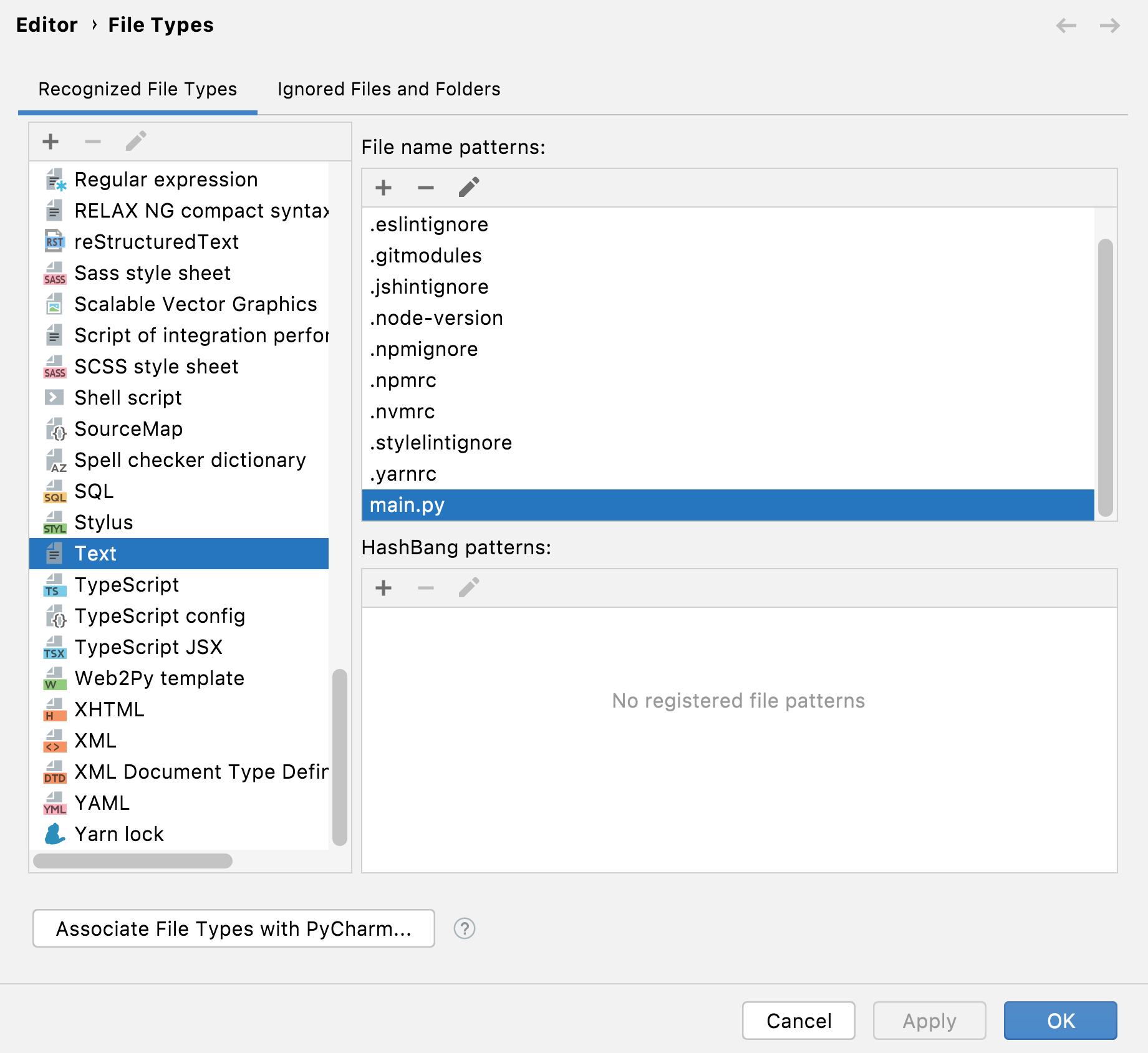 Python file type settings