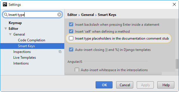 Py insert type placeholder setting