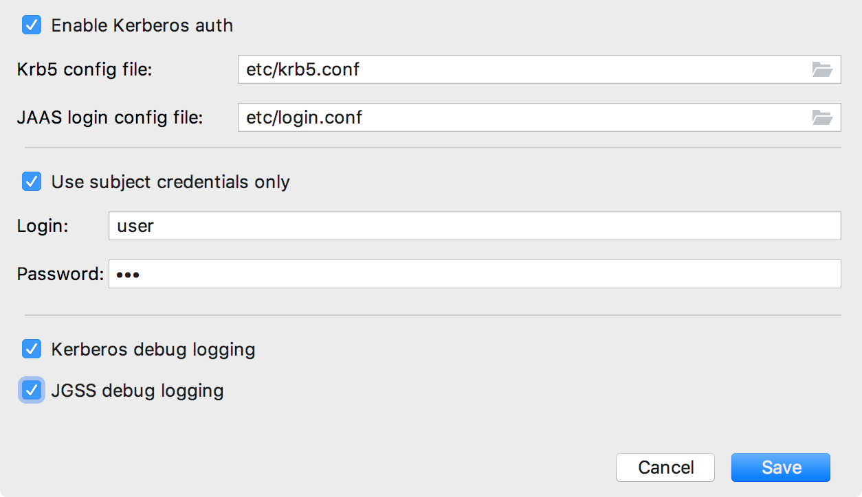 Kerberos settings