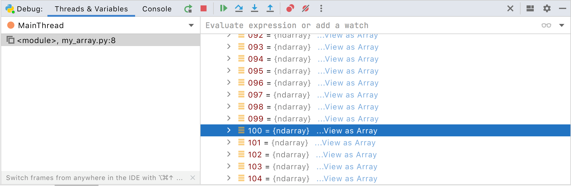 Expanding an array to show more than 100 elements