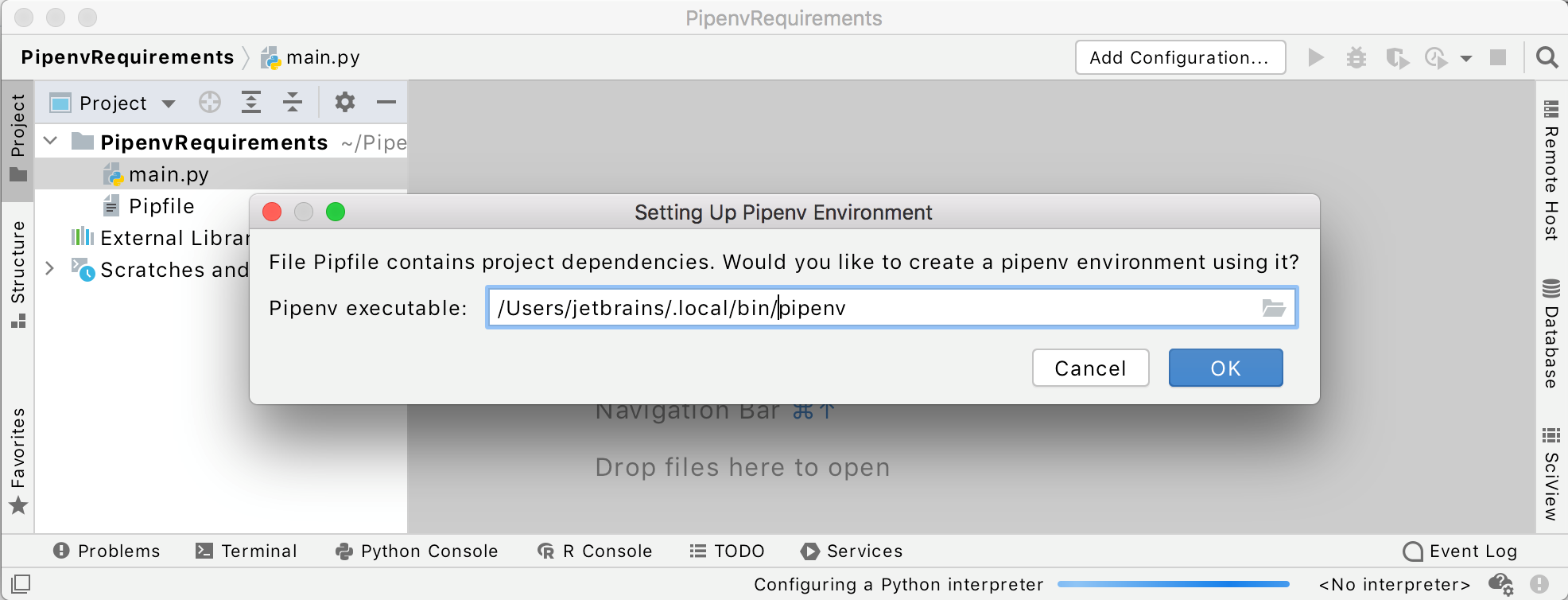 Create a pipenv environment using the requirements.txt file