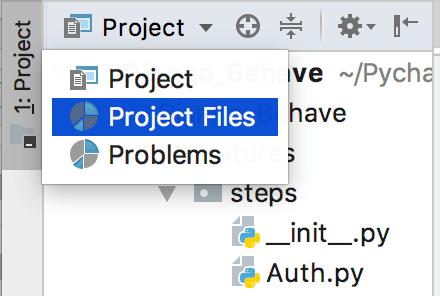 PyCharm: choosing a view in the Project tool window