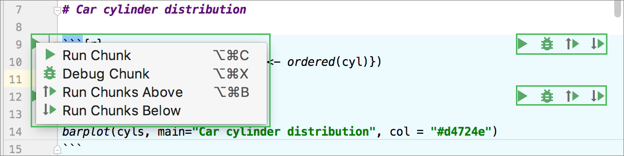 Executable code chunk in the editor