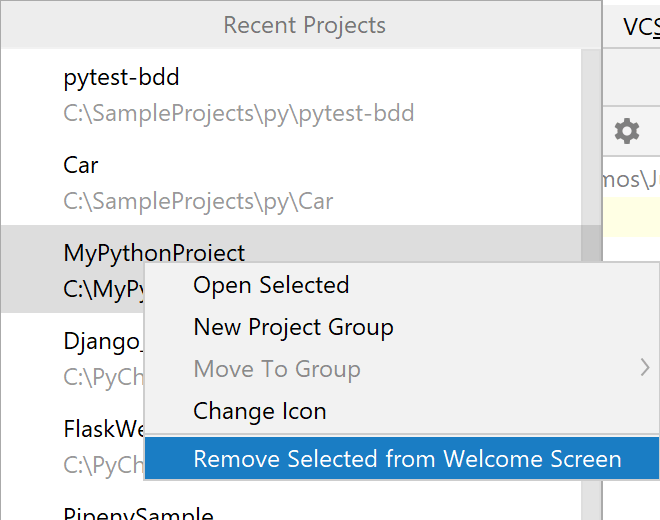 Remove a project from the list of the recent projects on the Welcome Screen