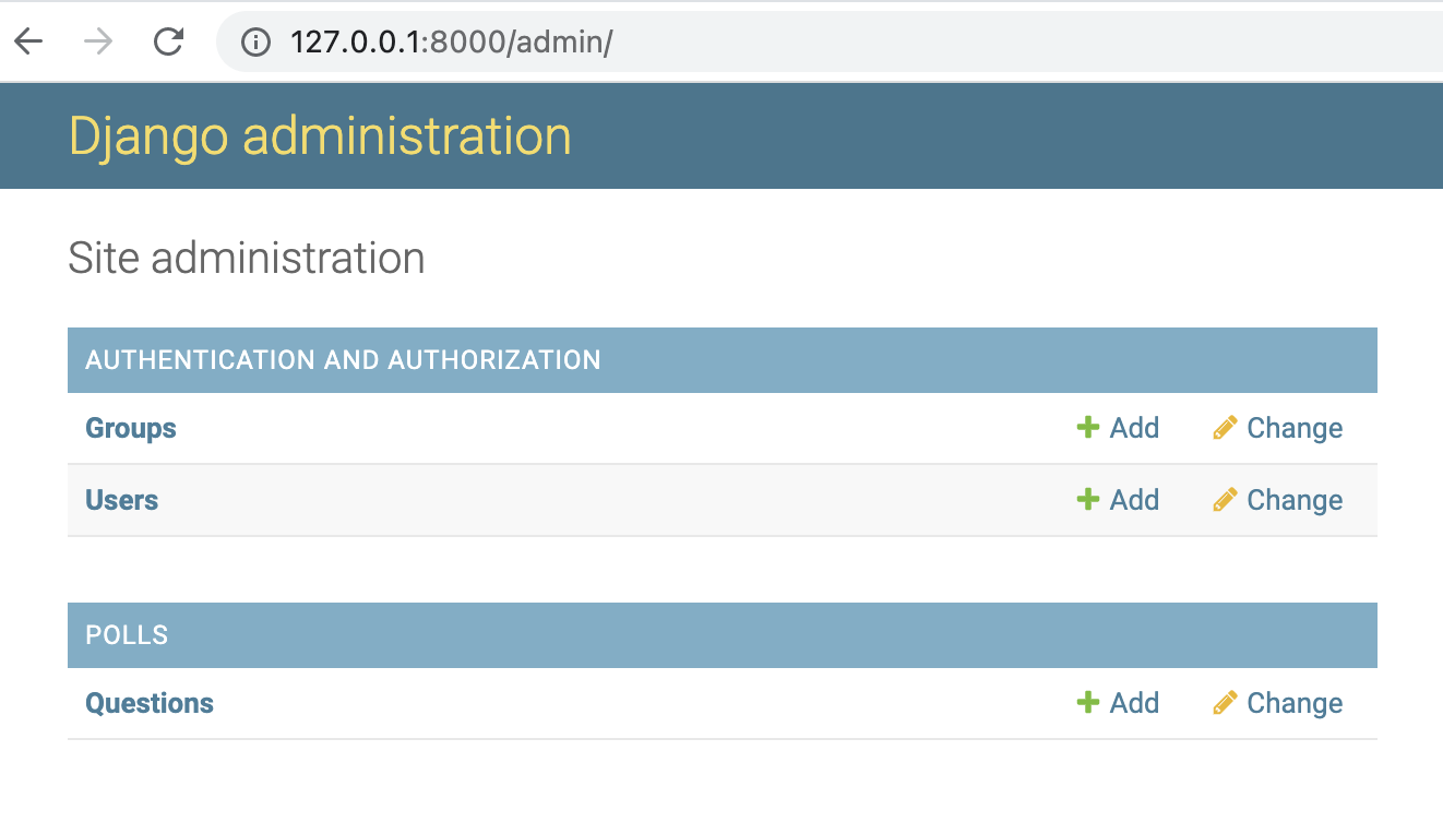 Django admin site with polls section