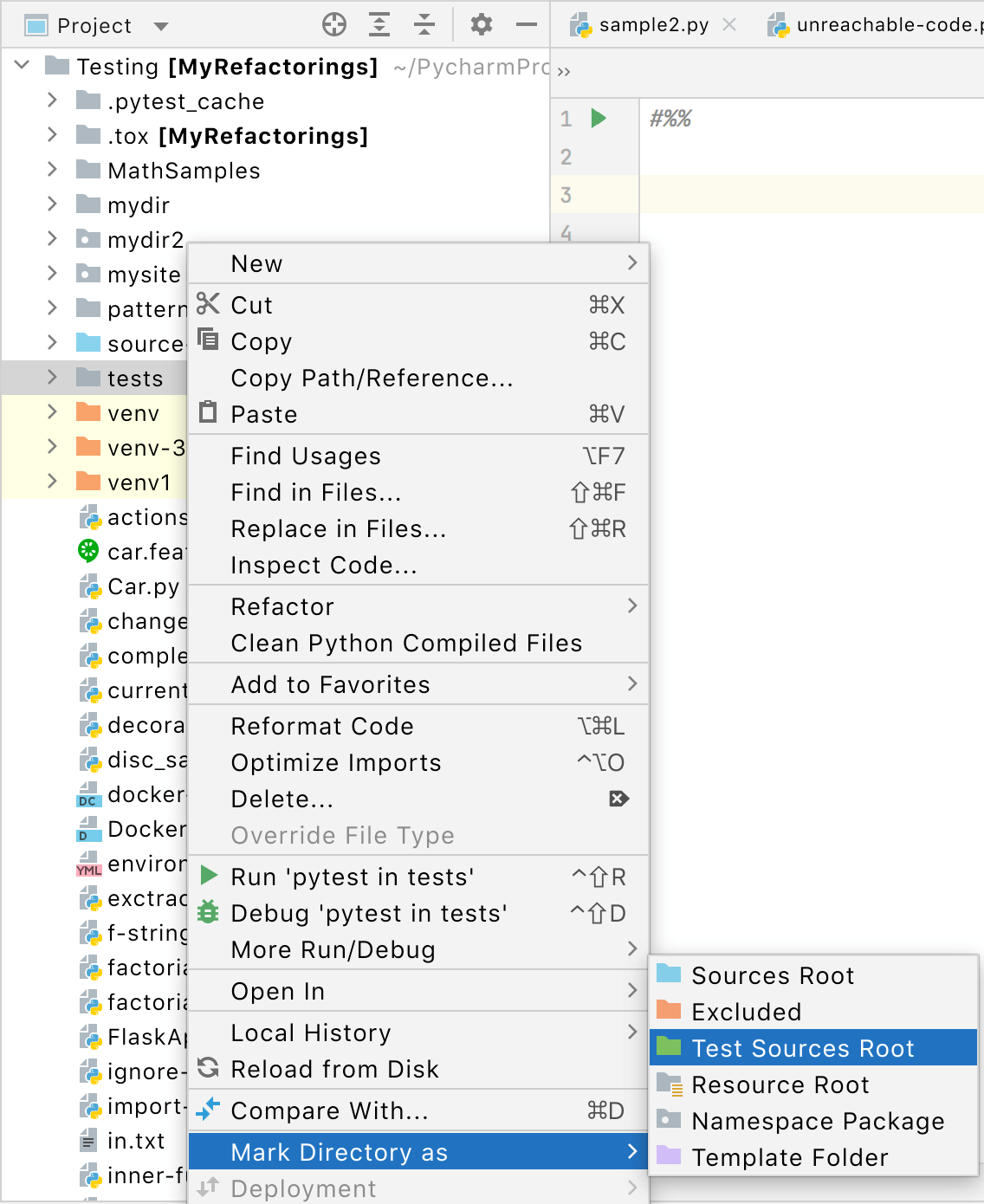 Creating the test sources root