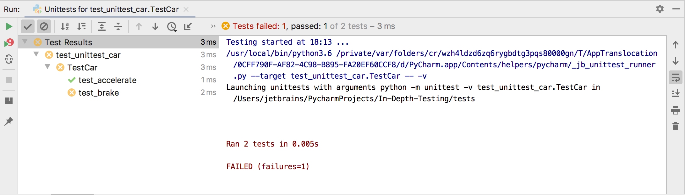 Test runner in the Run tool window