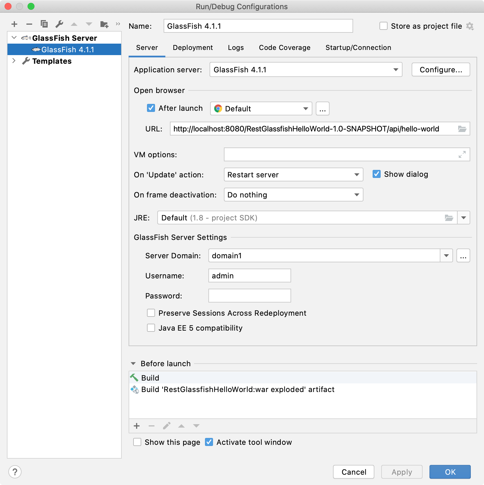 GlassFish run configuration done