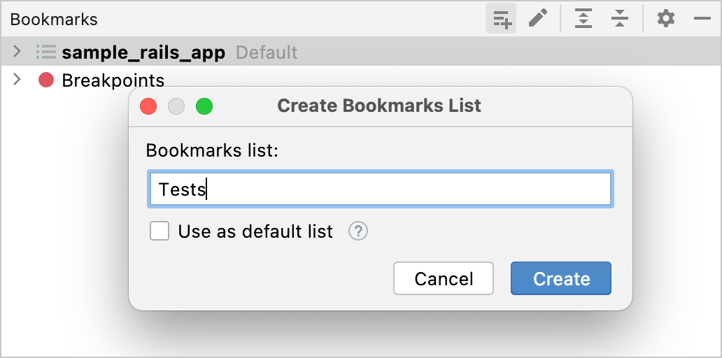 Creating new bookmarks list