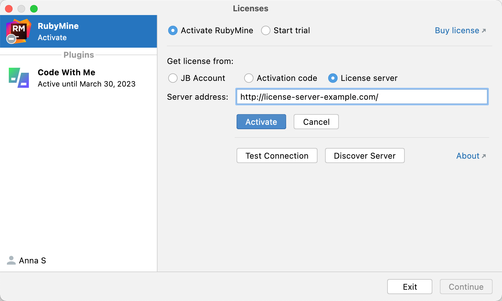 Activate RubyMine license with a license server