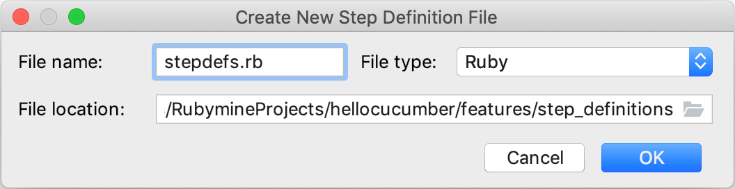Create New Step Definition File