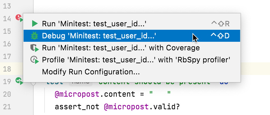 Debugging a failed test