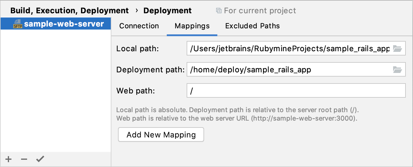 Deployment configuration: Connection tab