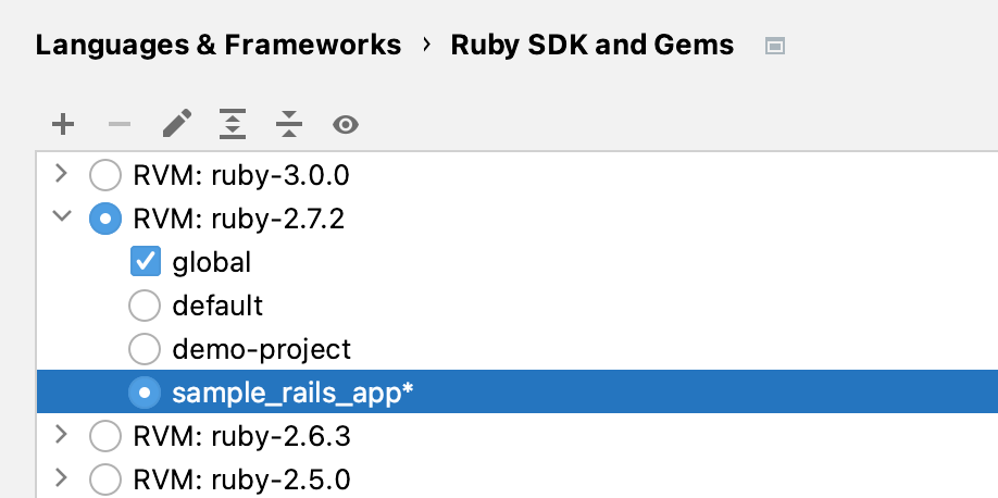 rubymine configure ruby sdk