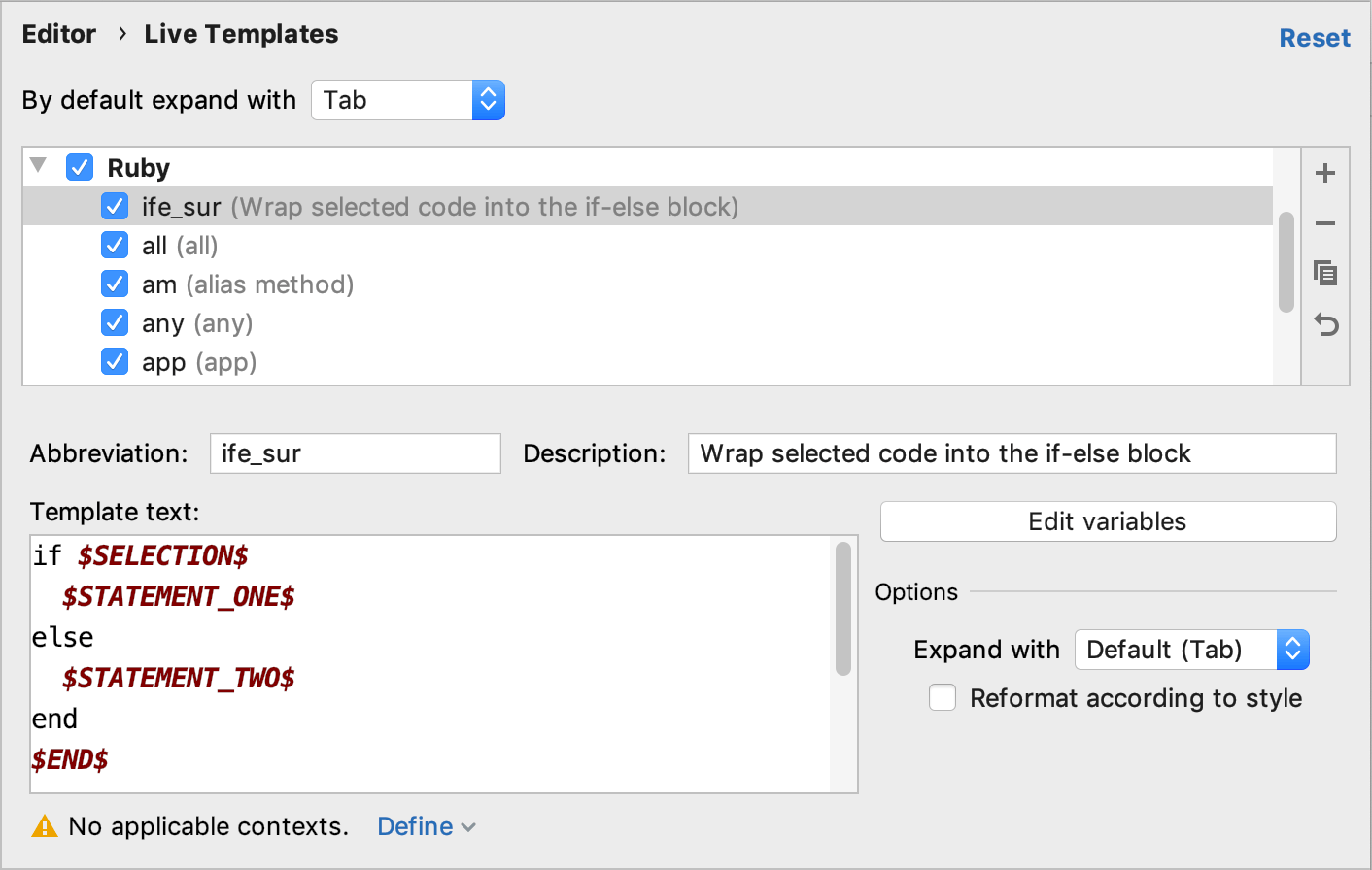 Surround template settings