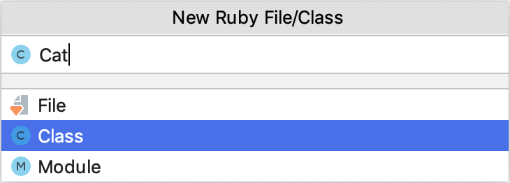 New Ruby File/Class dialog