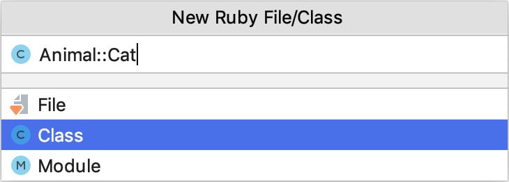 New Ruby File/Class dialog