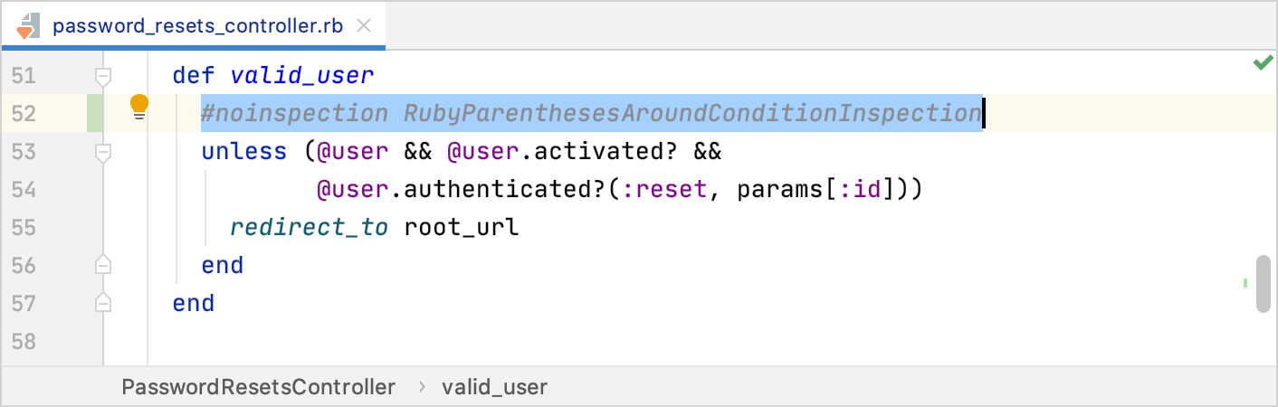 The -- noinspection annotation before a statement