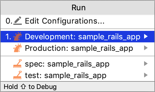 Select run configuration